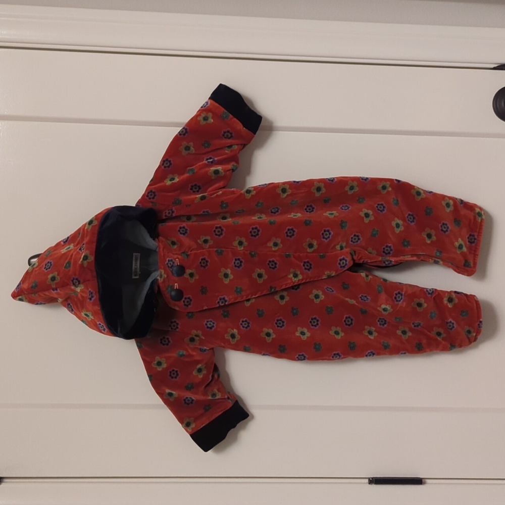 Boutique Black Parrot coat onesie orange w/ flowers very soft aprx Sz 12-24M